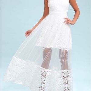 Lulus White Lace Overlay Maxi Cocktail Dress